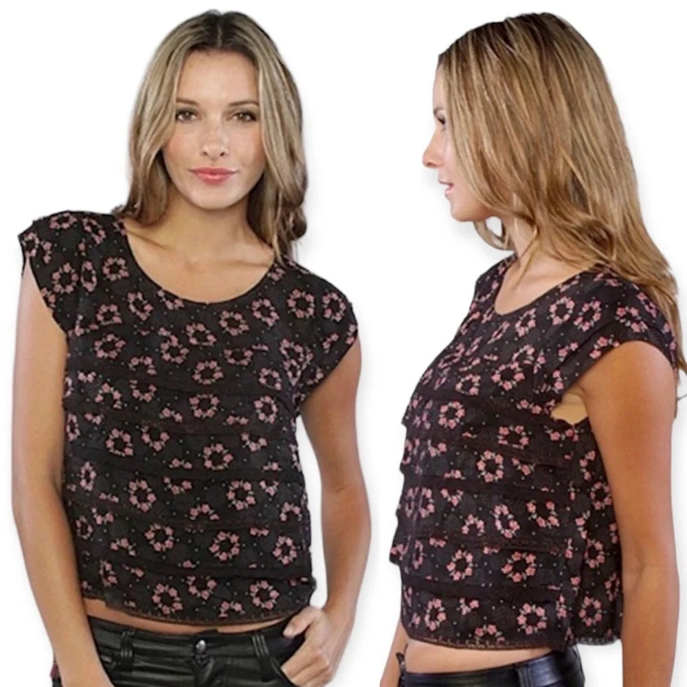 Free People Floral Ruffle Tiered Crop Top Size Small - Picture 1 of 12
